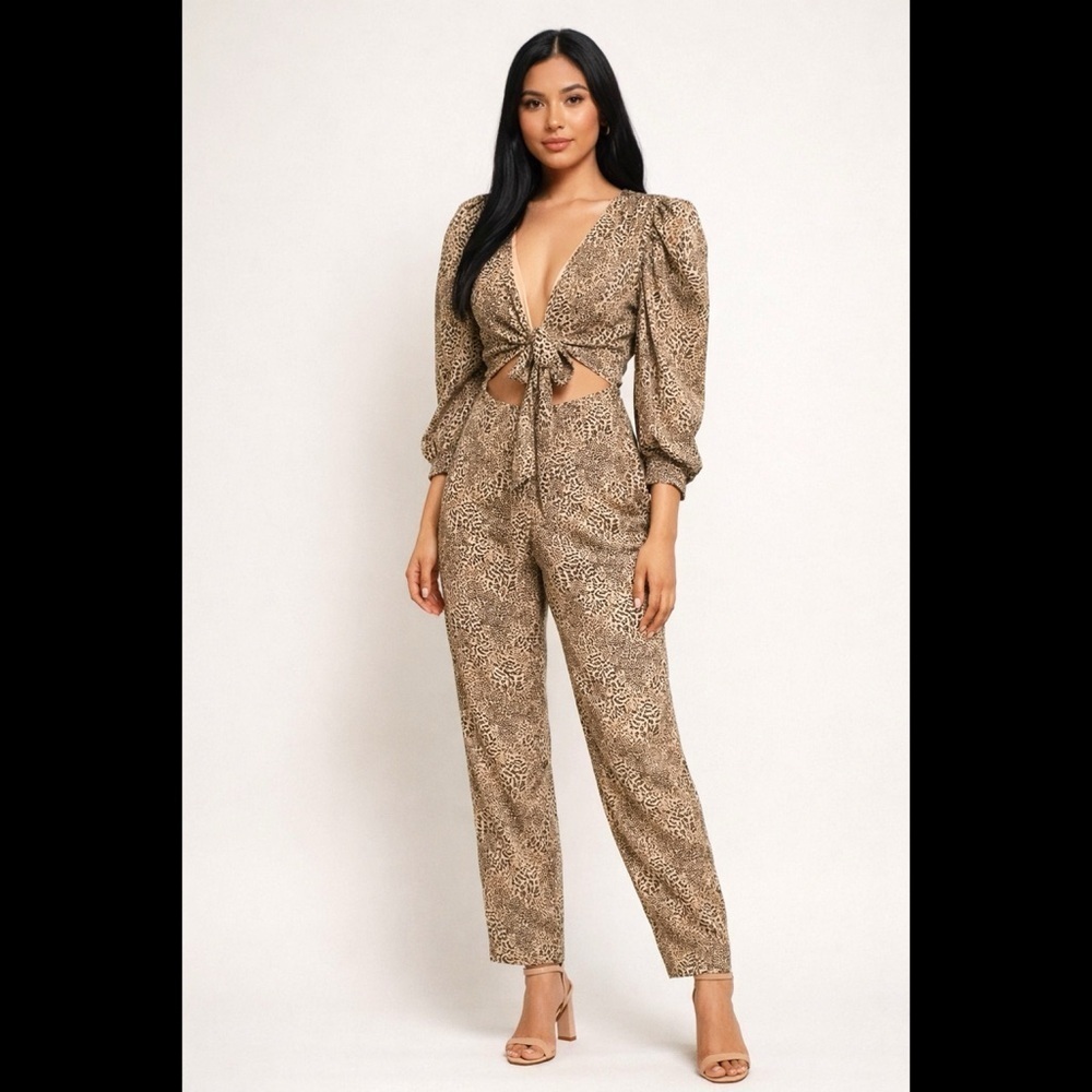 REVOLVE Lovers and Friends Cheetah Print Cut Out Jumpsuit